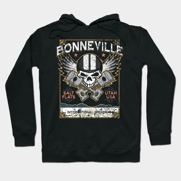 Bonneville Salt Flats Utah Distressed Grunge Skull Design Hoodie by hobrath